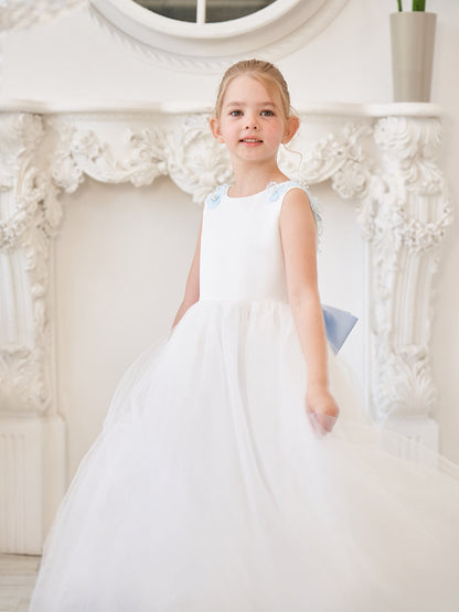 Vestido de fiesta/princesa con flores 3D de tul hasta el suelo color marfil para niña de las flores