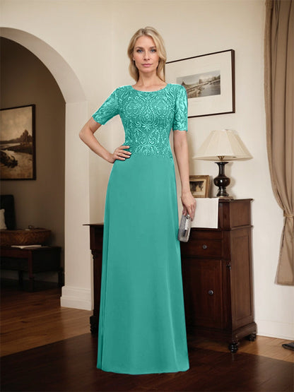 Vestido de gasa con encaje y lentejuelas para madre de la novia, corte A, largo hasta el suelo
