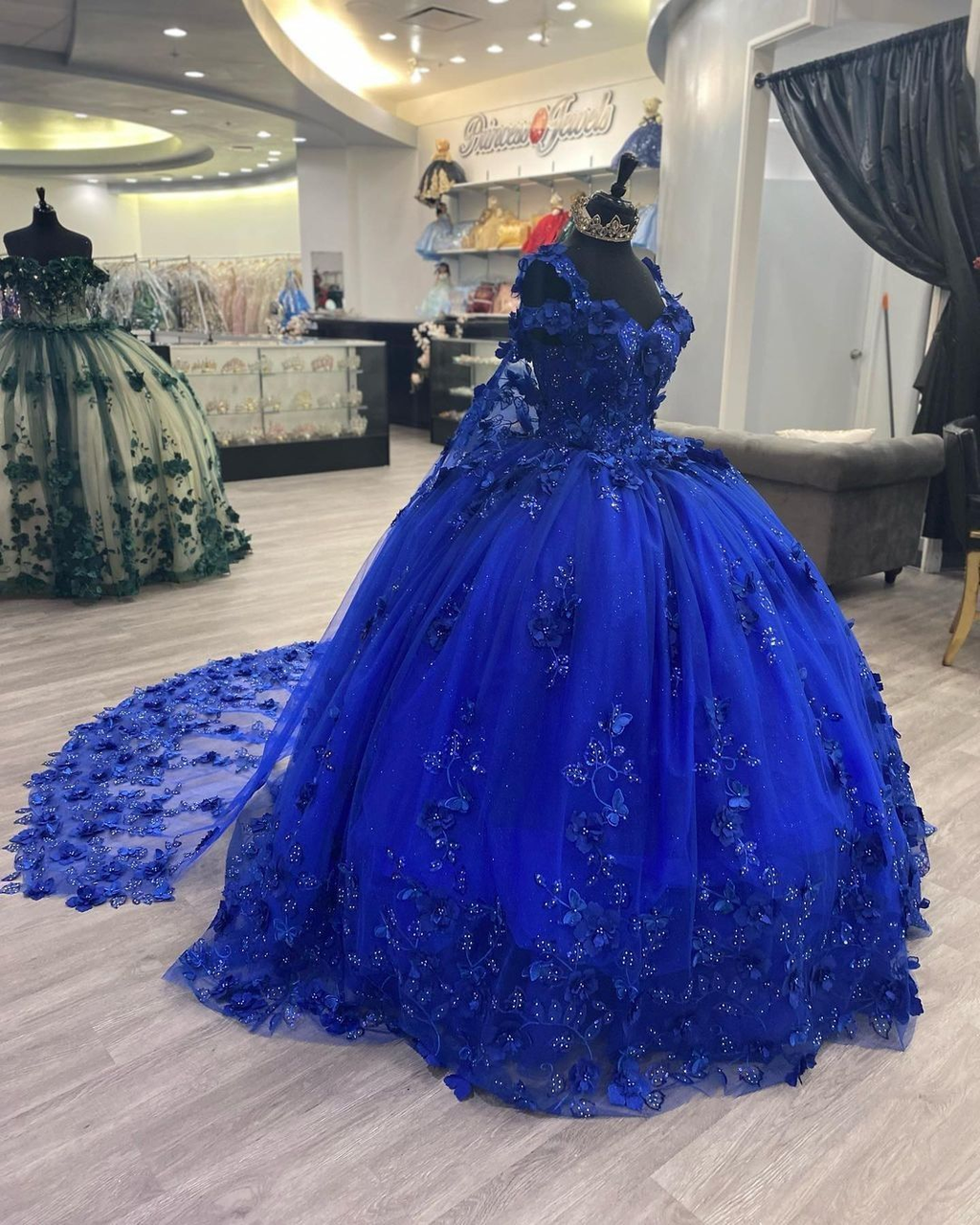 Vestido de quinceañera azul real con cola, estilo princesa, para fiesta de graduación y noche, largo, Y2479