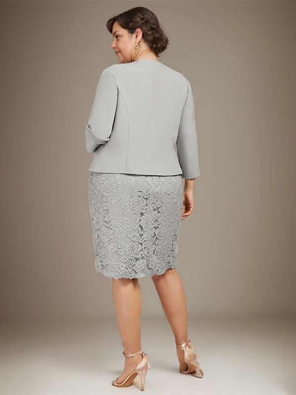 Vestido de gasa con encaje y cuentas para madre de la novia, largo hasta la rodilla, con escote redondo y corte columna