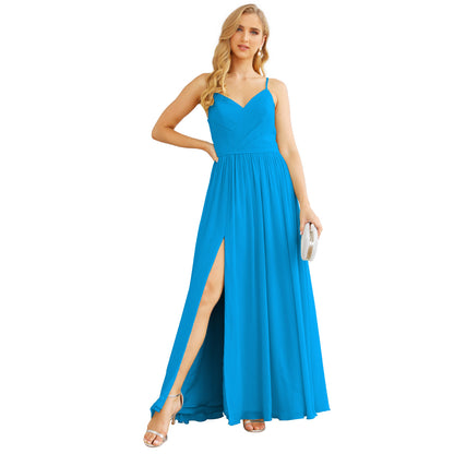 Vestidos de dama de honor con tirantes finos para mujer, de gasa, largos, formales, para fiesta y graduación 