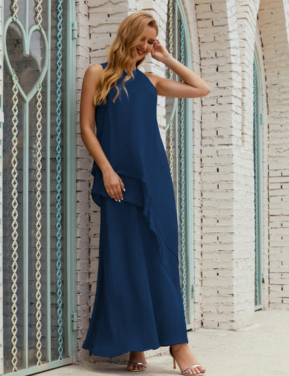 Chiffon Langes Plus Size Kleider für die Brautmutter Formales Brautjungfern-Abschlussballkleid SY28019 