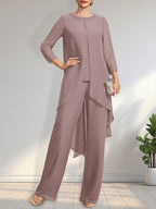 Vestido de gasa para madre de la novia con lentejuelas y abalorios, largo hasta el suelo y mono/pantalón separado