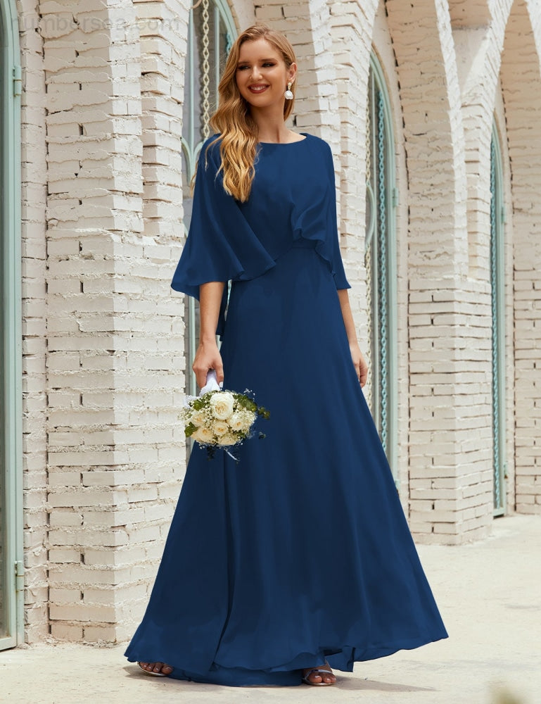 Vestido de dama de honor Sunnderly para mujer, de gasa, manga larga y cuello en V, vestido formal para boda o fiesta SY28018 