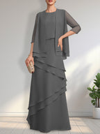 Vestido de gasa para madre de la novia con escote redondo y largo hasta el suelo