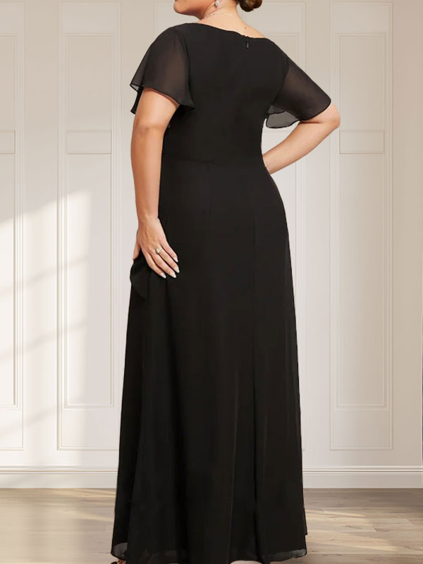 A-line Scoop Illusion Tea-Length Chiffon Lace Mother of the Bride Dress With Beading Sequins