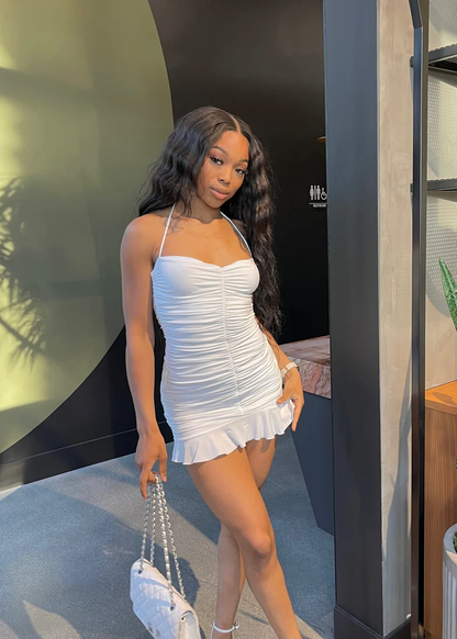 White Bodycon Dress With Ruched White Mini Homecoming Dress Y2443