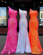 Mermaid Unique One Shoulder Sequins Prom Dress