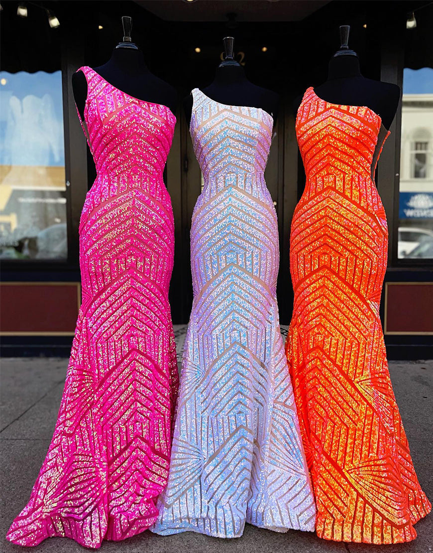 Yaretzi | Vestido de fiesta de sirena con lentejuelas y un solo hombro