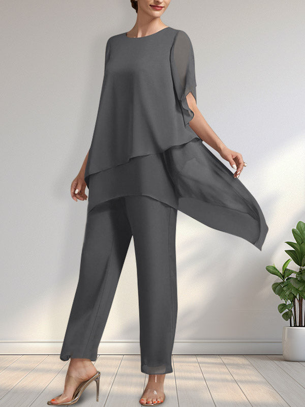 Vestido de gasa para madre de la novia, con escote redondo y largo hasta los tobillos, de mono/pantalón separado