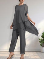 Vestido de gasa para madre de la novia, con escote redondo y largo hasta los tobillos, de mono/pantalón separado