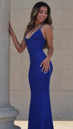 Vestido de noche largo con tirantes finos en azul real, sexy, para fiesta de graduación, Y716