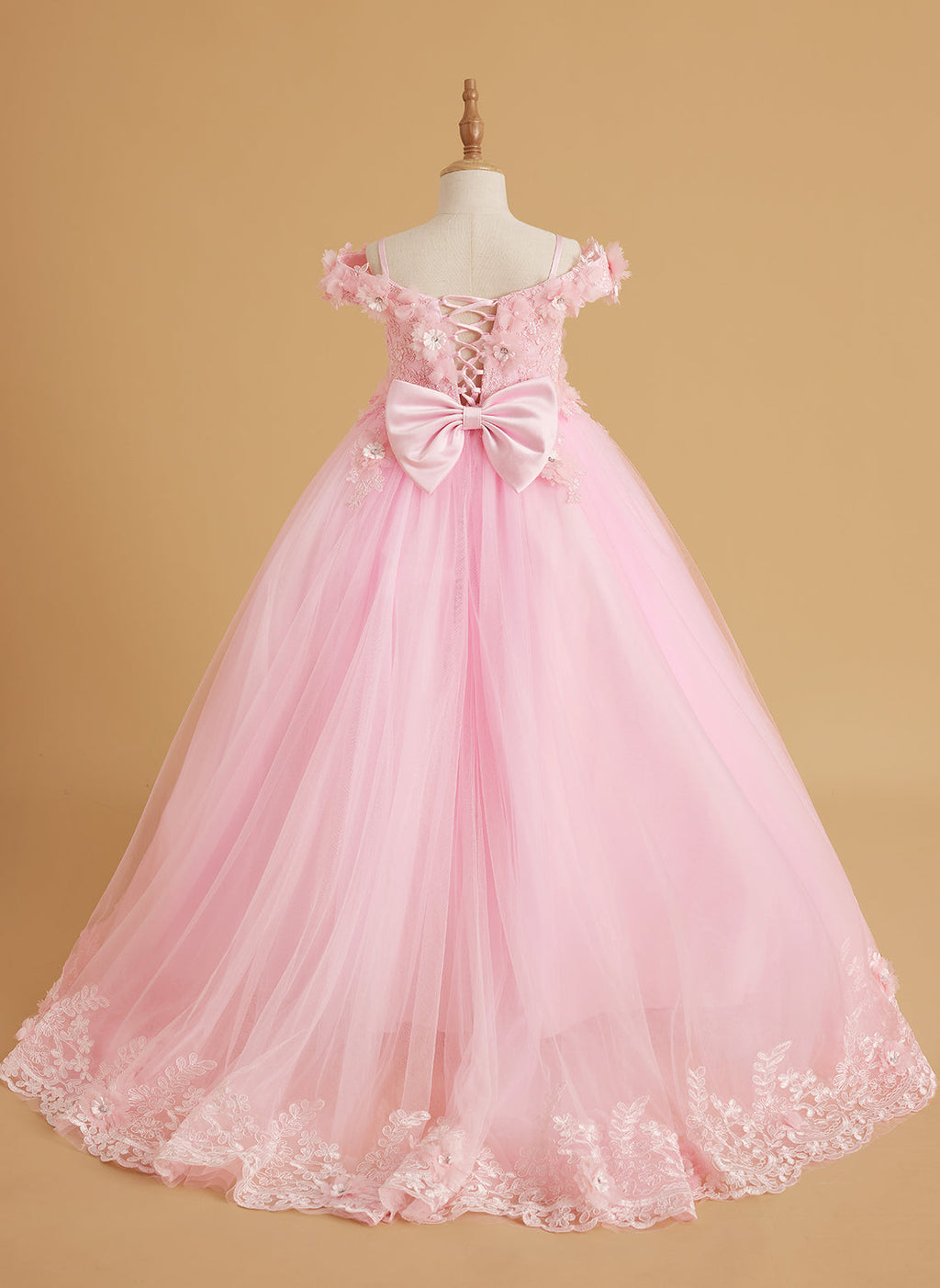 Vestido de fiesta/princesa de encaje con cola larga, color rosa, para cumpleaños