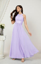 Vestido formal de fiesta Sunnderly de gasa con cuello halter, largo y sin mangas, para dama de honor SY2802 