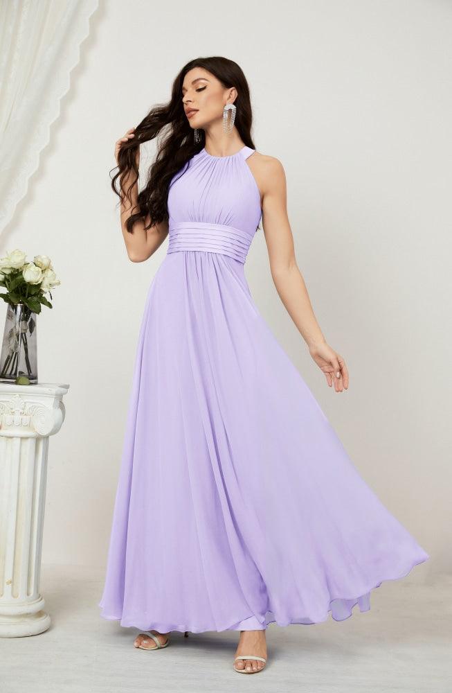 Vestido formal de fiesta Sunnderly de gasa con cuello halter, largo y sin mangas, para dama de honor SY2802 