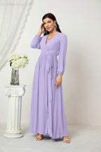 Vestidos de noche Sunnderly con escote en V profundo, gasa, para dama de honor, manga larga de obispo, abertura lateral, vestido formal SY2806 