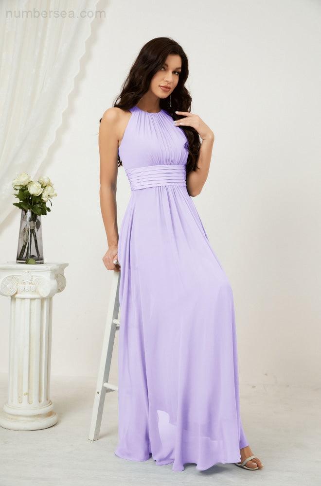 Vestido formal de fiesta Sunnderly de gasa con cuello halter, largo y sin mangas, para dama de honor SY2802 