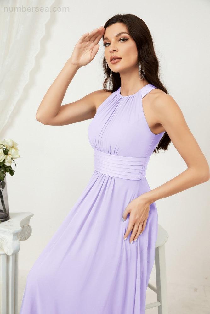 Sunnderly Formal Party Gown Dress Chiffon Halter Long Sleeveless Bridesmaid Dresses SY2802