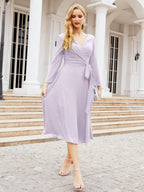 Vestido de dama de honor con escote en V y cinturón para madre de la novia, invitada de boda SY28031 