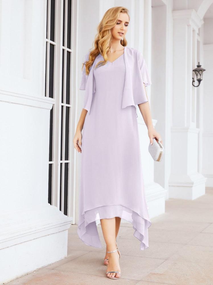 Vestido formal de fiesta Sunnderly de dos piezas, corte A, para madre de la novia, SY28073 