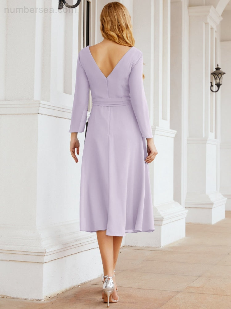 Vestido de dama de honor con escote en V y cinturón para madre de la novia, invitada de boda SY28031 