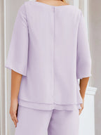 Elegante vestido de dos piezas para madre de la novia, talla grande, pantalón, capas con volantes, bata plateada SY28064 