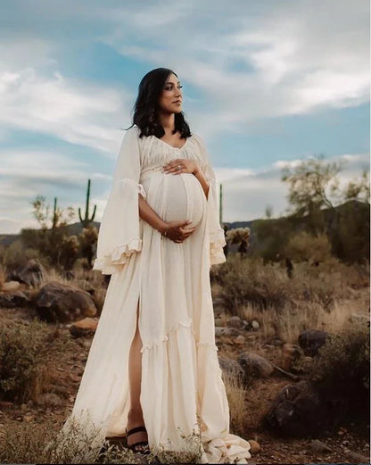 Two Pieces Cotton Linen Pregnancy Gown Maternity Dresses for Photo Shoot Photography Dress Outfit for Baby Shower SY211008