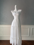 Schlichtes weißes Satin Sweetheart A-Linie Ballkleid Spaghettiträger Abendkleid Y8574