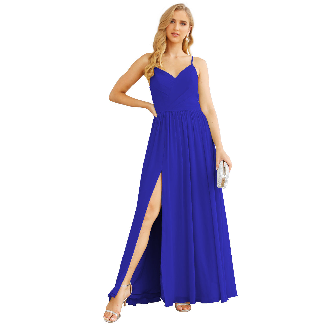 Vestidos de dama de honor con tirantes finos para mujer, de gasa, largos, formales, para fiesta y graduación 