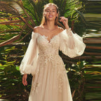 Elegant Sweetheart Neck Puff Long Sleeves Wedding Dress For Women 2023 Backless Tulle Bridal Gown Classic Robe De Mariée-payinti