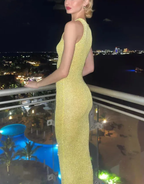 Vestido de noche azul largo con lentejuelas elegante Y7754