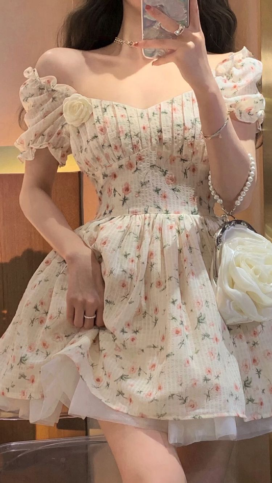 Off The Shoulder A-line Floral Homecoming Dress Summer Dress Y2422