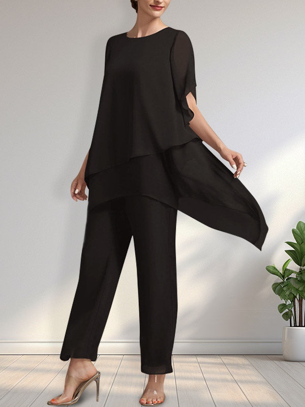 Vestido de gasa para madre de la novia, con escote redondo y largo hasta los tobillos, de mono/pantalón separado