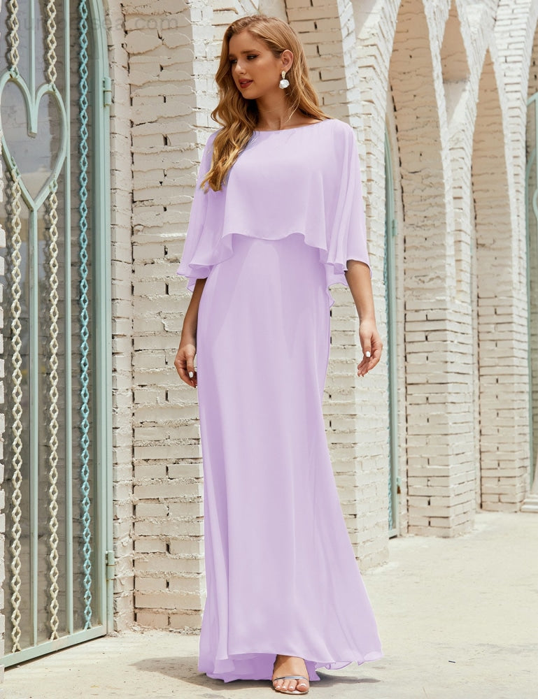 Vestido de dama de honor Sunnderly para mujer, de gasa, manga larga y cuello en V, vestido formal para boda o fiesta SY28018 
