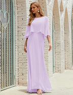 Vestido de dama de honor Sunnderly para mujer, de gasa, manga larga y cuello en V, vestido formal para boda o fiesta SY28018 