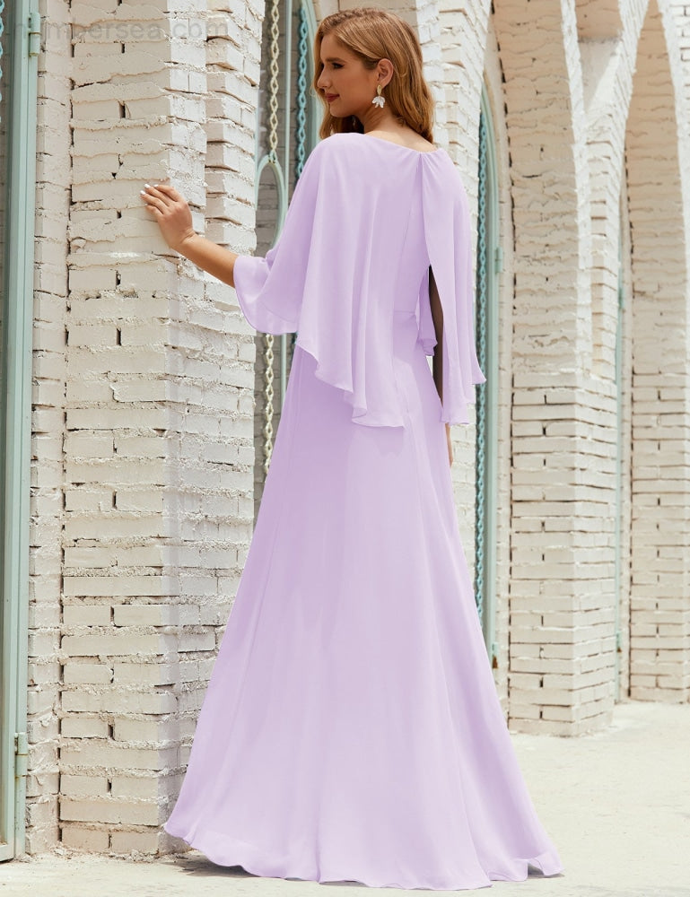 Vestido de dama de honor Sunnderly para mujer, de gasa, manga larga y cuello en V, vestido formal para boda o fiesta SY28018 