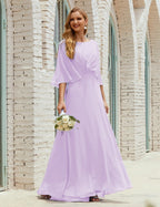 Vestido de dama de honor Sunnderly para mujer, de gasa, manga larga y cuello en V, vestido formal para boda o fiesta SY28018 