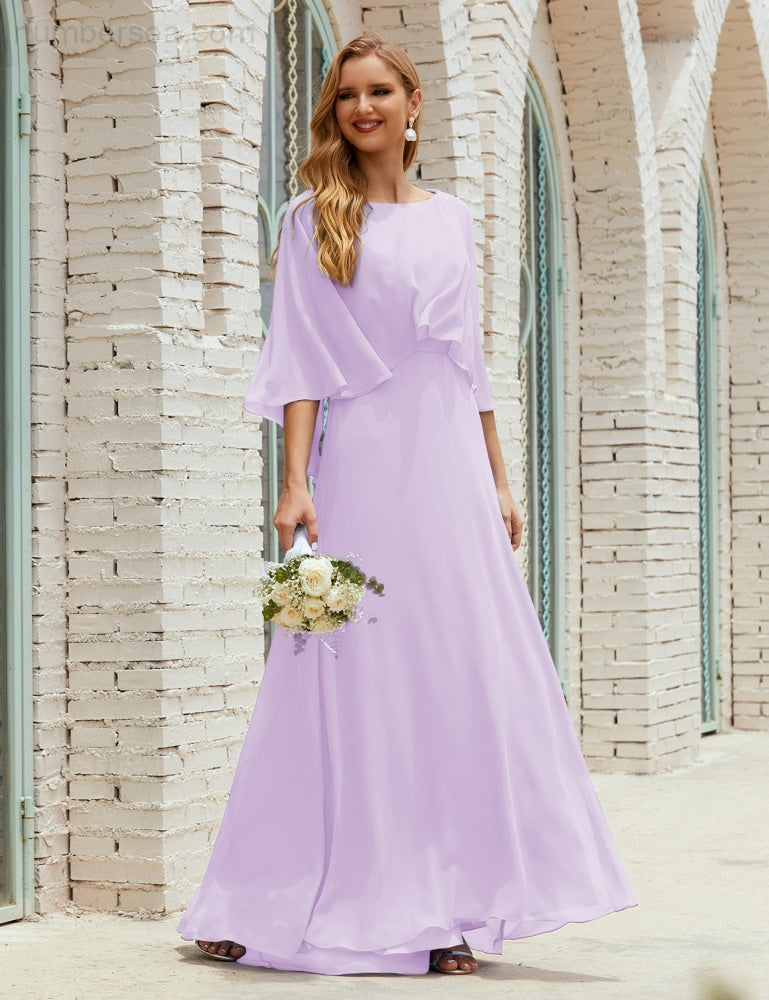 Vestido de dama de honor Sunnderly para mujer, de gasa, manga larga y cuello en V, vestido formal para boda o fiesta SY28018 