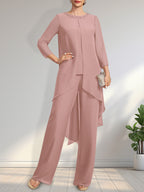 Vestido de gasa para madre de la novia con lentejuelas y abalorios, largo hasta el suelo y mono/pantalón separado