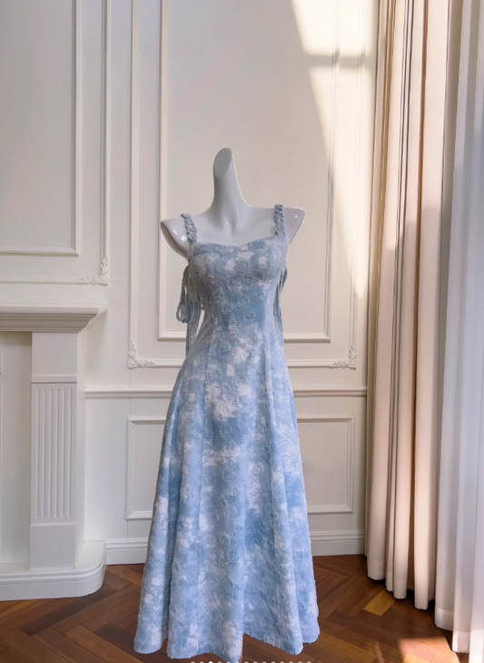 Vestido de fiesta largo de satén azul hada, corte A, vestido de noche Y8576