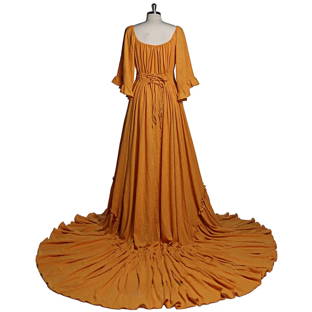 Elegant Off Shoulder Long Sleeves Side Slit Maternity Dresses for Photo Shoot Dresses for Baby Shower Photography Props SY211029