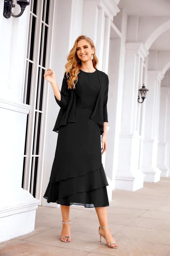 Vestido formal de fiesta Sunnderly de dos piezas, corte A, para madre de la novia, SY28072 