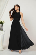 Vestido formal de fiesta Sunnderly de gasa con cuello halter, largo y sin mangas, para dama de honor SY2802 