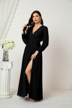 Vestidos de noche Sunnderly con escote en V profundo, gasa, para dama de honor, manga larga de obispo, abertura lateral, vestido formal SY2806 