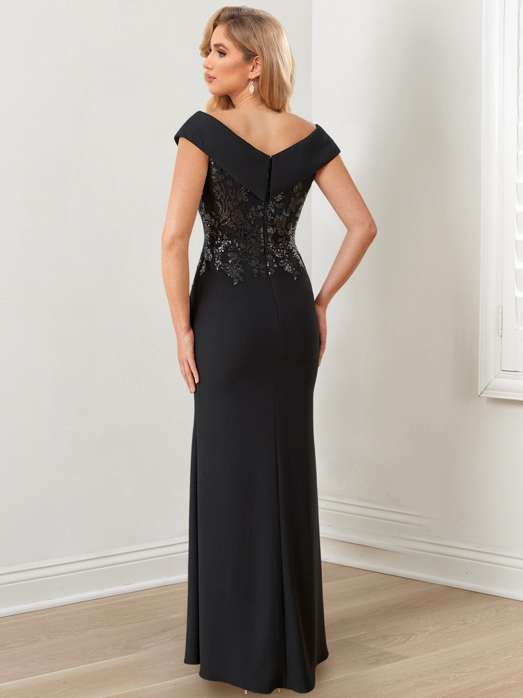 Vestidos para madre de la novia con escote en V, largo hasta el suelo y corte tubo/columna