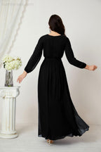 Vestidos de noche Sunnderly con escote en V profundo, gasa, para dama de honor, manga larga de obispo, abertura lateral, vestido formal SY2806 