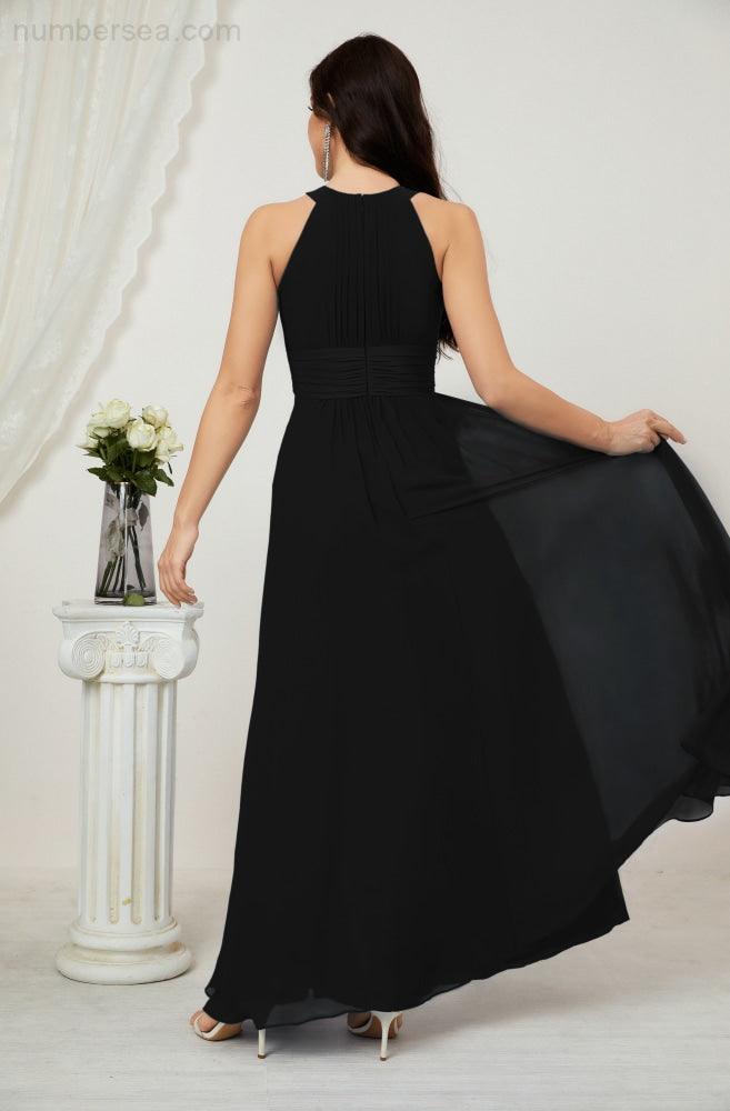 Vestido formal de fiesta Sunnderly de gasa con cuello halter, largo y sin mangas, para dama de honor SY2802 
