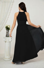 Vestido formal de fiesta Sunnderly de gasa con cuello halter, largo y sin mangas, para dama de honor SY2802 