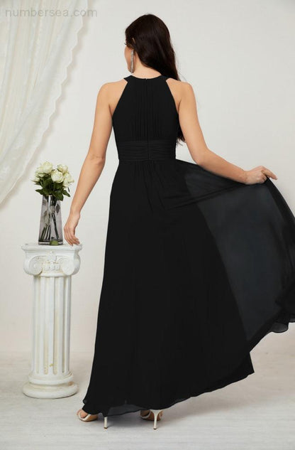 Sunnderly Formal Party Gown Dress Chiffon Halter Long Sleeveless Bridesmaid Dresses SY2802