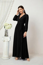 Vestidos de noche Sunnderly con escote en V profundo, gasa, para dama de honor, manga larga de obispo, abertura lateral, vestido formal SY2806 